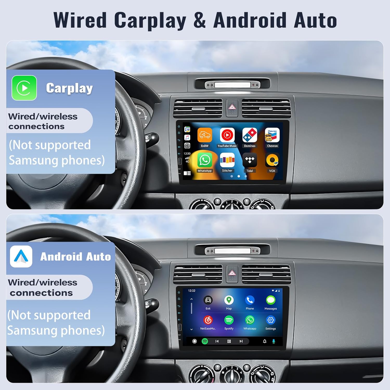 9 Inch Touchscreen Single Din Car Stereo with Wireless Carplay Android Auto Backup Camera D385060