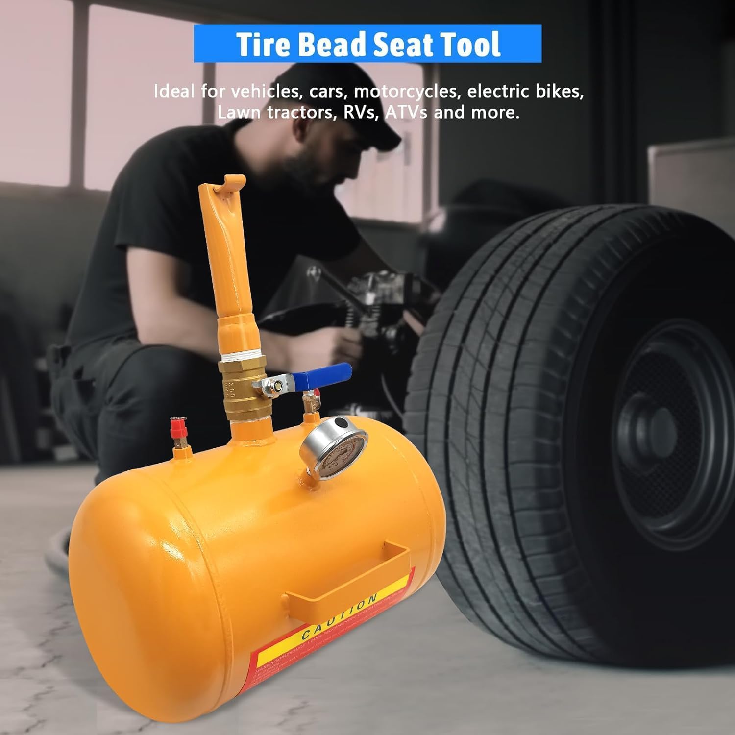 Tire Bead Seater Inflator Tank with Pressure Gauge, 145PSI I645490