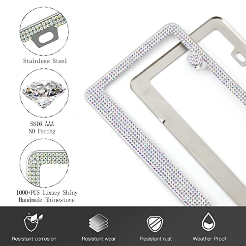 Rhinestone License Plate Frame for Women, 2 Pack Stainless Steel, Black U170585
