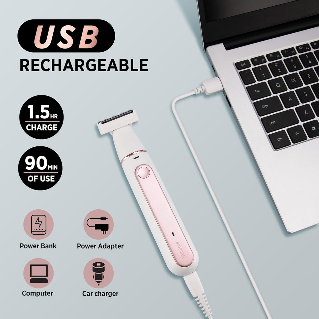 Bikini Trimmer for Women, 2-in-1 Rechargeable Waterproof Razor D82841