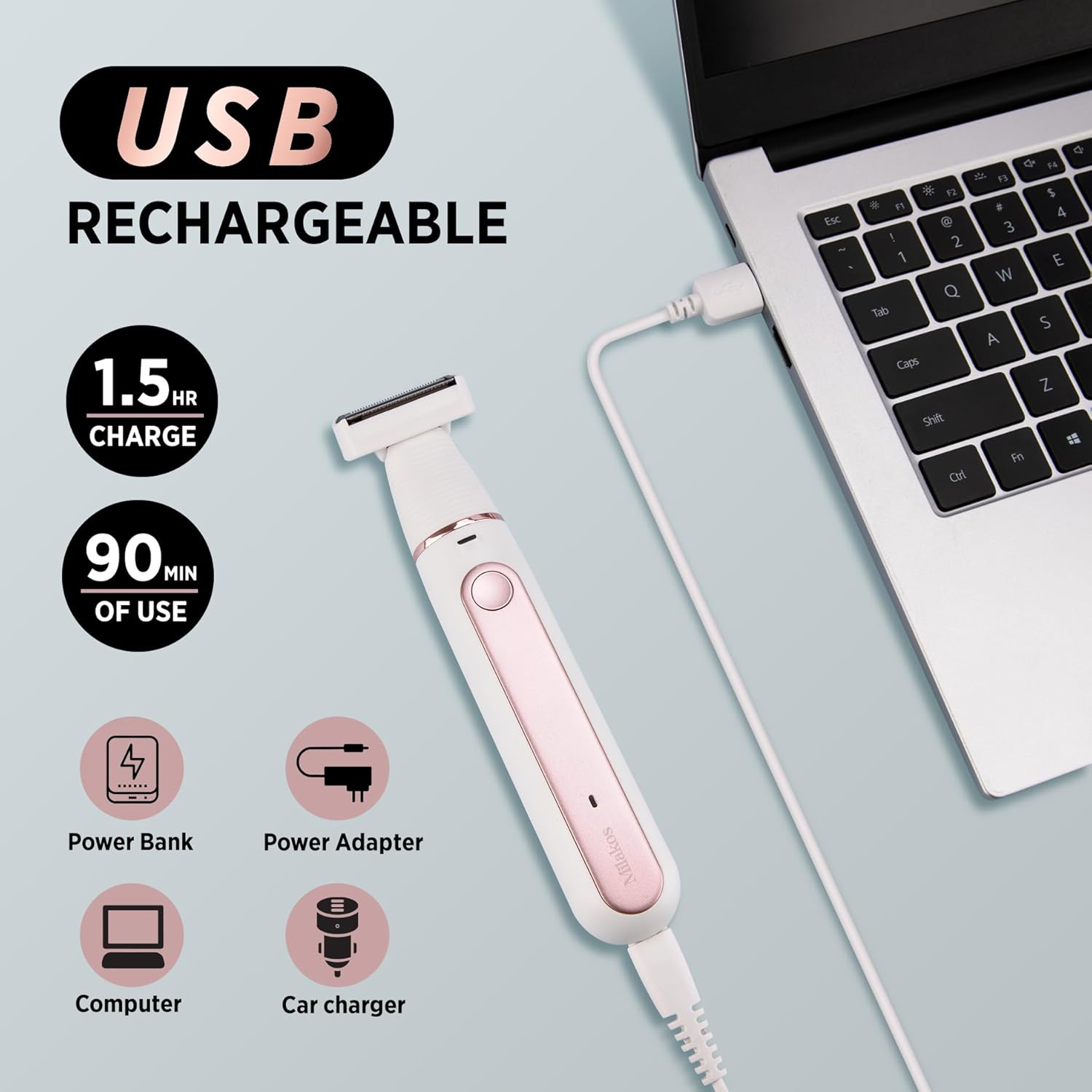 Bikini Trimmer for Women, 2-in-1 Rechargeable Waterproof Razor D82841