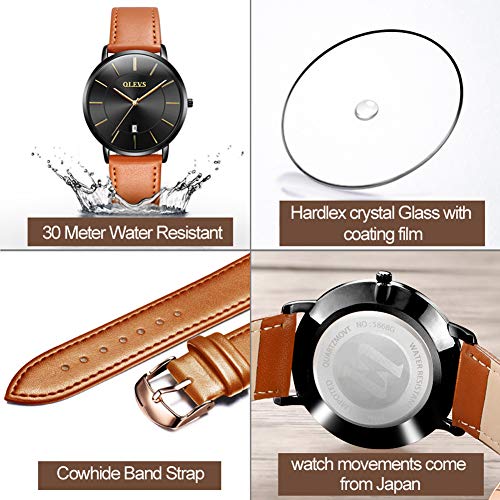 Minimalist Ultra Thin Analog Quartz Date Watch with Leather Band L493860