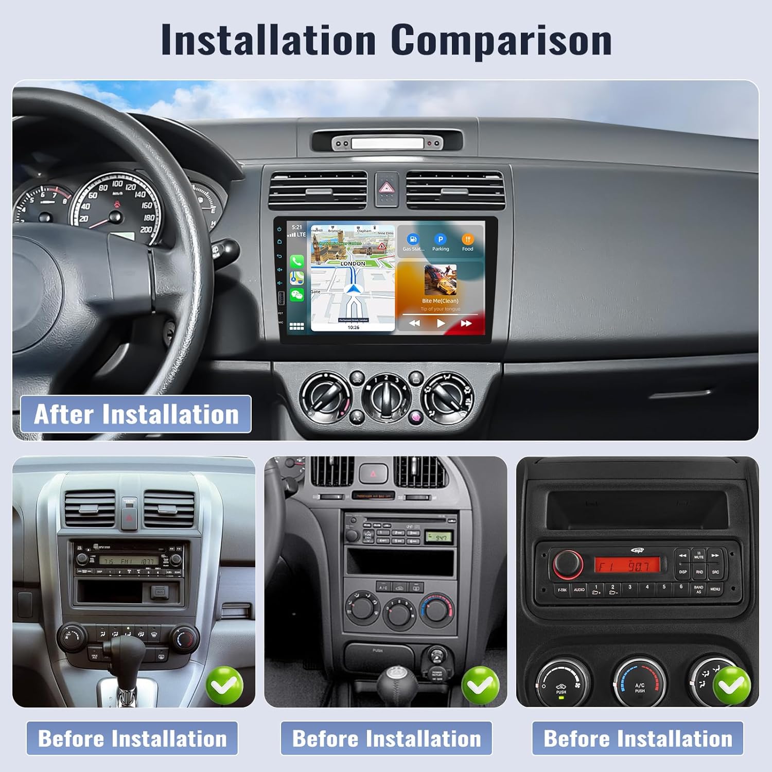 9 Inch Touchscreen Single Din Car Stereo with Wireless Carplay Android Auto Backup Camera D385060