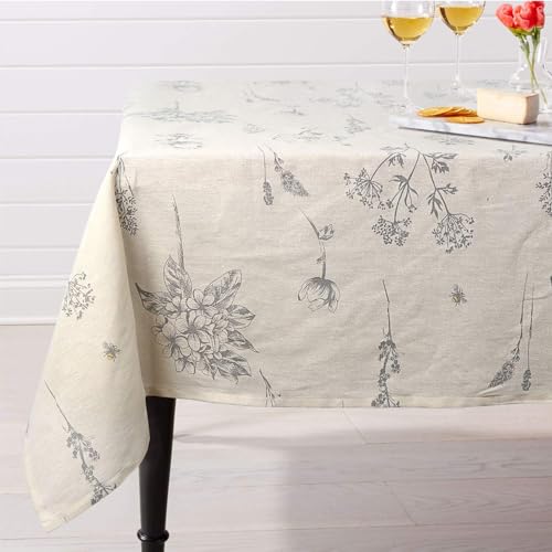 ColorBird Fern Print Round Tablecloth Cotton Linen Natural Botanical Decorative Table Cover for Kitchen Dining Room Farmhouse Picnic Indoor Outdoor Use (Round, 60 Inch, Linen)