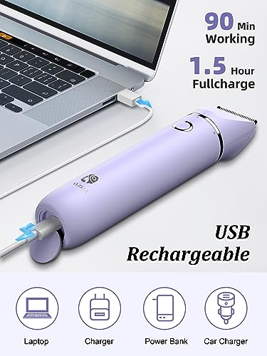 Bikini Trimmer and Shaver Kit for Women - 2-in-1 Wet/Dry Electric Body Hair Trimmer, Cordless Waterproof (Purple) P9127