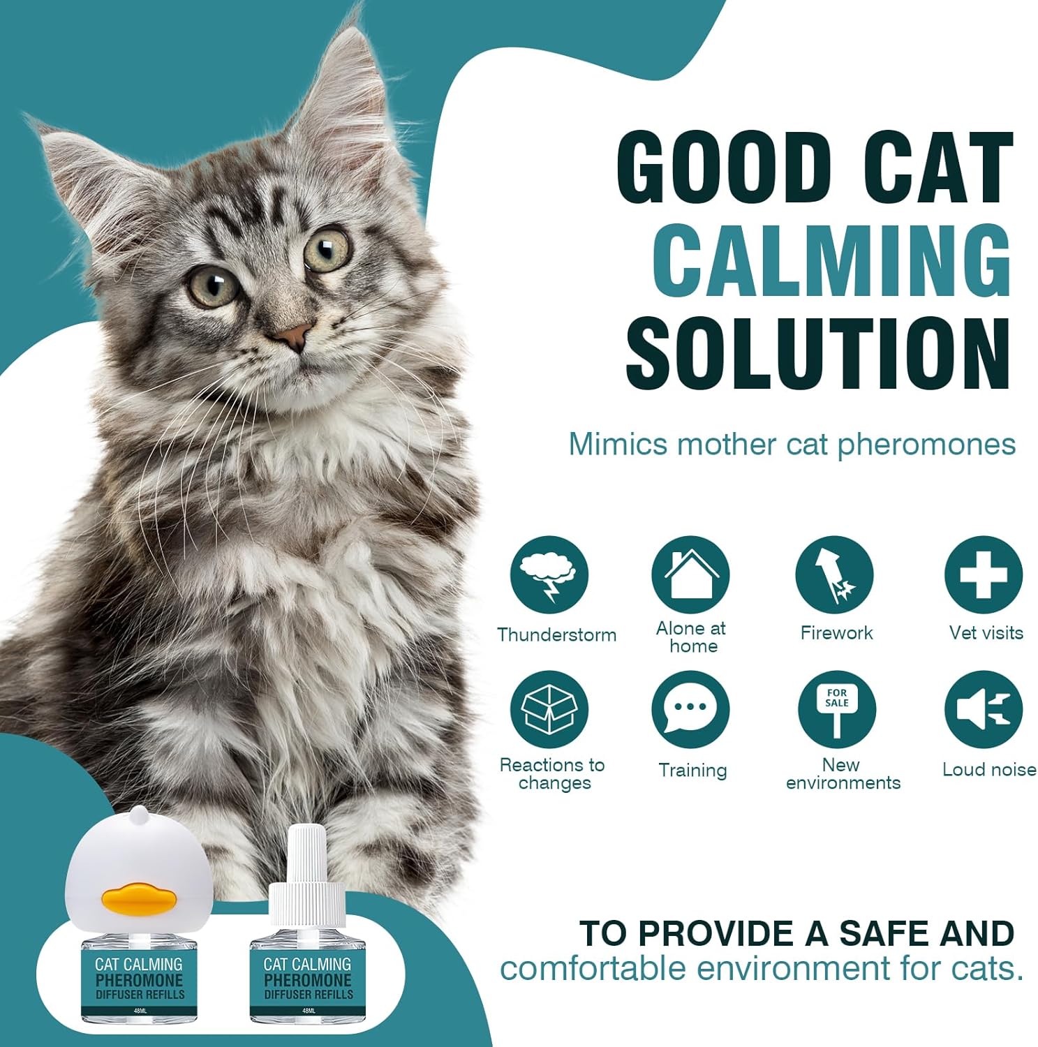 Cat Calming Diffuser 3-in-1 Pheromone Refill for Stress Relief, 60 Days U32118