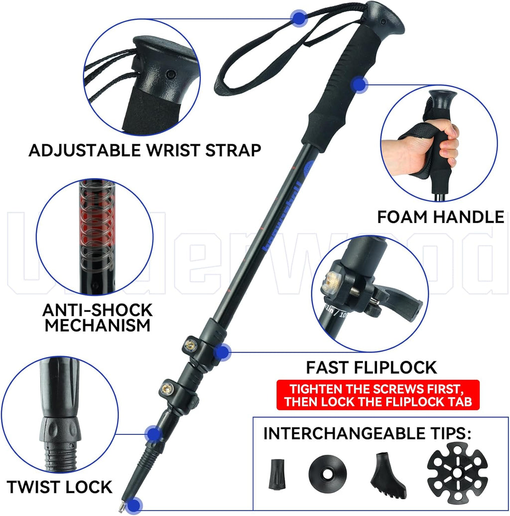 Collapsible Trekking Poles 2 Pack - Adjustable Aluminum Hiking Sticks for Women, Men, Seniors, Kids T656