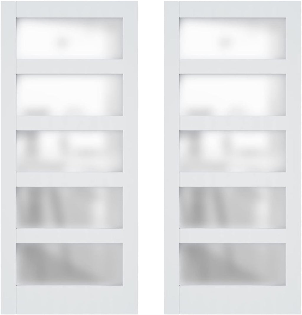 Double Barn Door,36''x84'' Frosted Glass Barn Door x 2, DIY Interior Barn Doors for Home 5 Lattices of Clear Glass Easy Installation for Living Room(No Hardware Include)