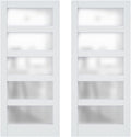 Double Barn Door,36''x84'' Frosted Glass Barn Door x 2, DIY Interior Barn Doors for Home 5 Lattices of Clear Glass Easy Installation for Living Room(No Hardware Include)