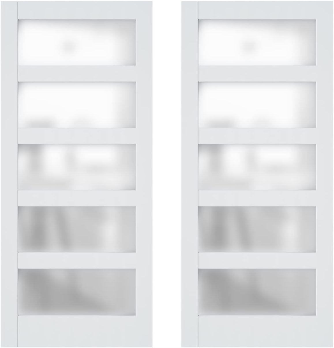 Double Barn Door,36''x84'' Frosted Glass Barn Door x 2, DIY Interior Barn Doors for Home 5 Lattices of Clear Glass Easy Installation for Living Room(No Hardware Include)