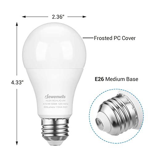 Dusk to Dawn LED Light Bulbs, A19 Sensor Bulb, Auto On/Off, 9W, 800LM, 5000K Daylight, E26 Base, 4-Pack O646388