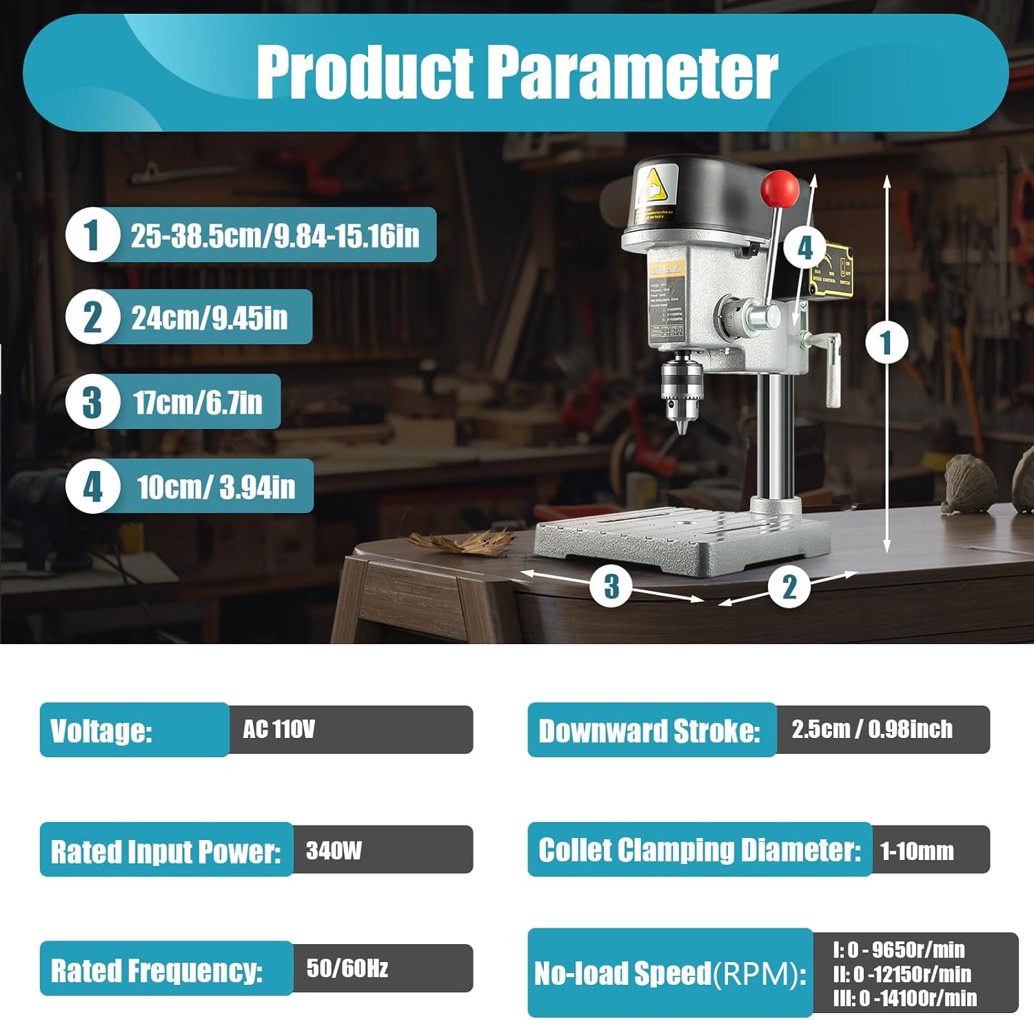 Mini Benchtop Drill Press, 3-Speed Adjustable Bench Drilling Machine Q13460