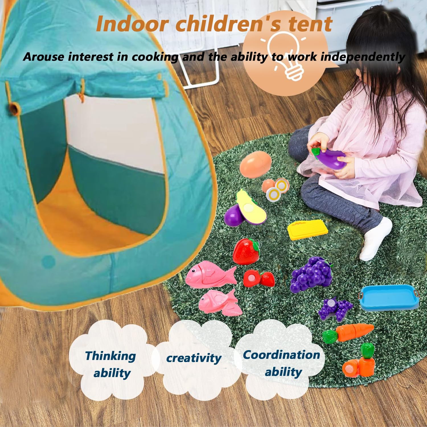 Kids Pop Up Play Tent with Toys, Foldable Indoor & Outdoor L684958