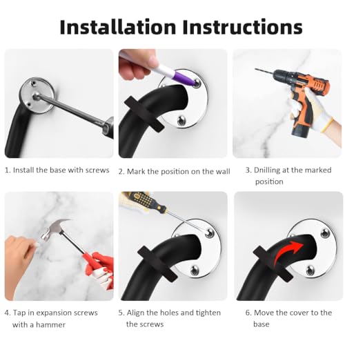 Wall Handrail for Stairs Safety Grab Bar Matte Black 12 Inch I869