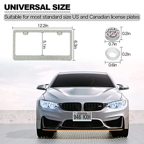 Rhinestone License Plate Frame for Women, 2 Pack Stainless Steel, Black U170585