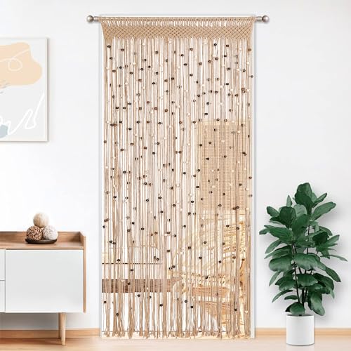 Macrame Beaded Curtain Handmade Cotton Doorway Hanging Room Divider, 1 Panel N1968