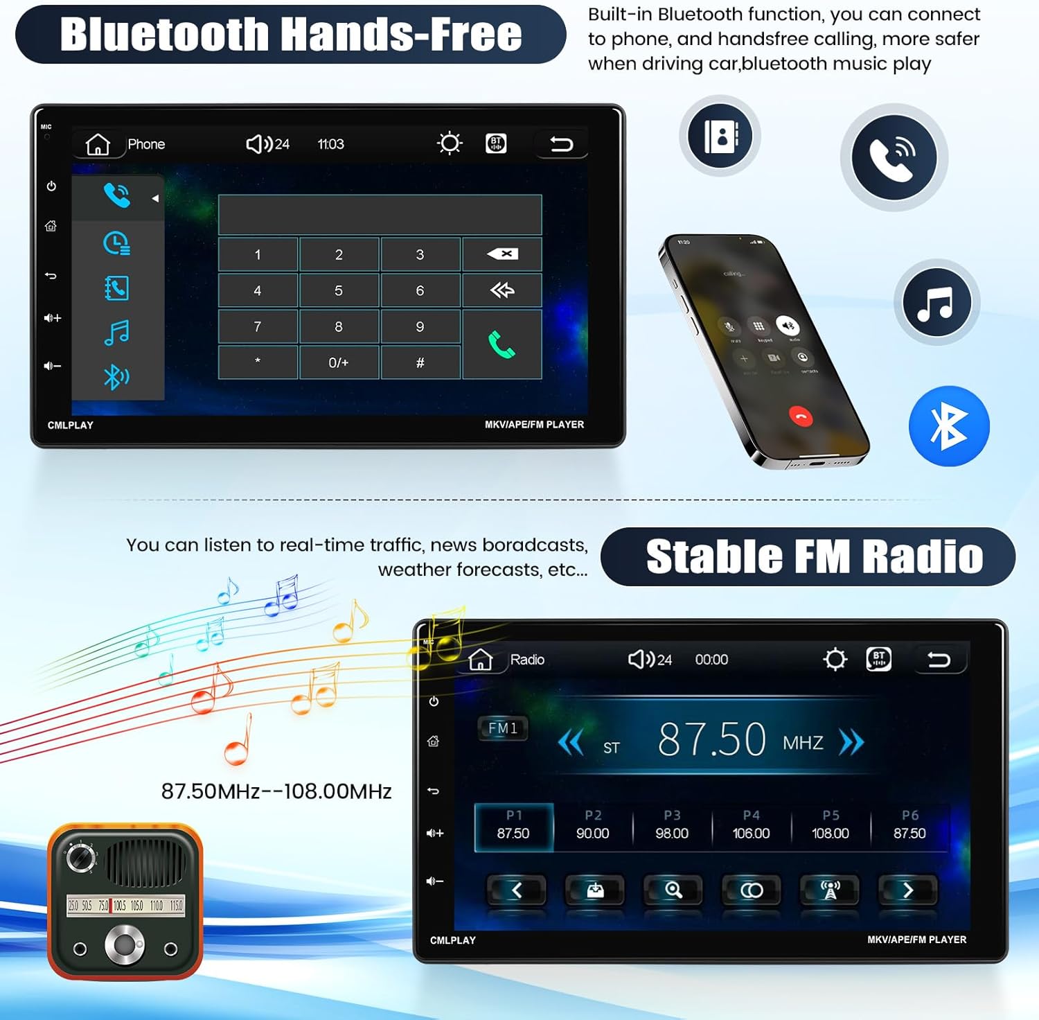 9 Inch Car Stereo with Wireless Carplay and Android Auto, Touchscreen, Bluetooth, Backup Camera O51879