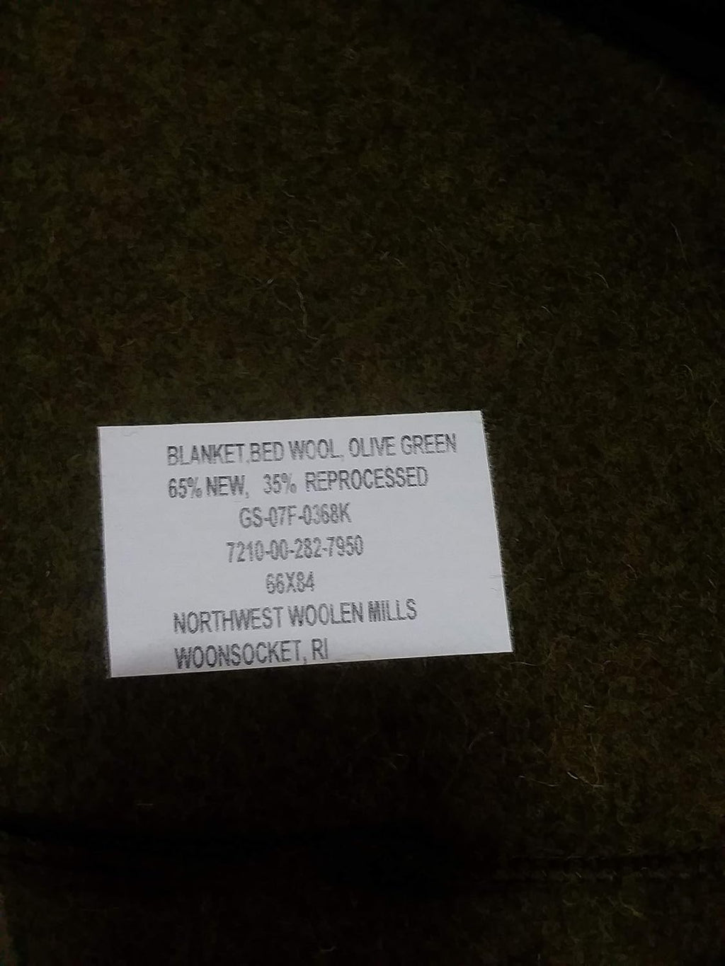 Olive Drab Wool Bed Blanket, Genuine U.S. Military Surplus; NSN: 7210-00-282-7950