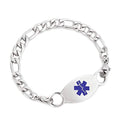 Medical Alert ID Bracelet for Women Interchangeable Stainless Steel Figaro Chain Emergency Awareness Bracelet Health Alert Tag Bracelet for Seniors, 6-8 inch (Free Engraving)