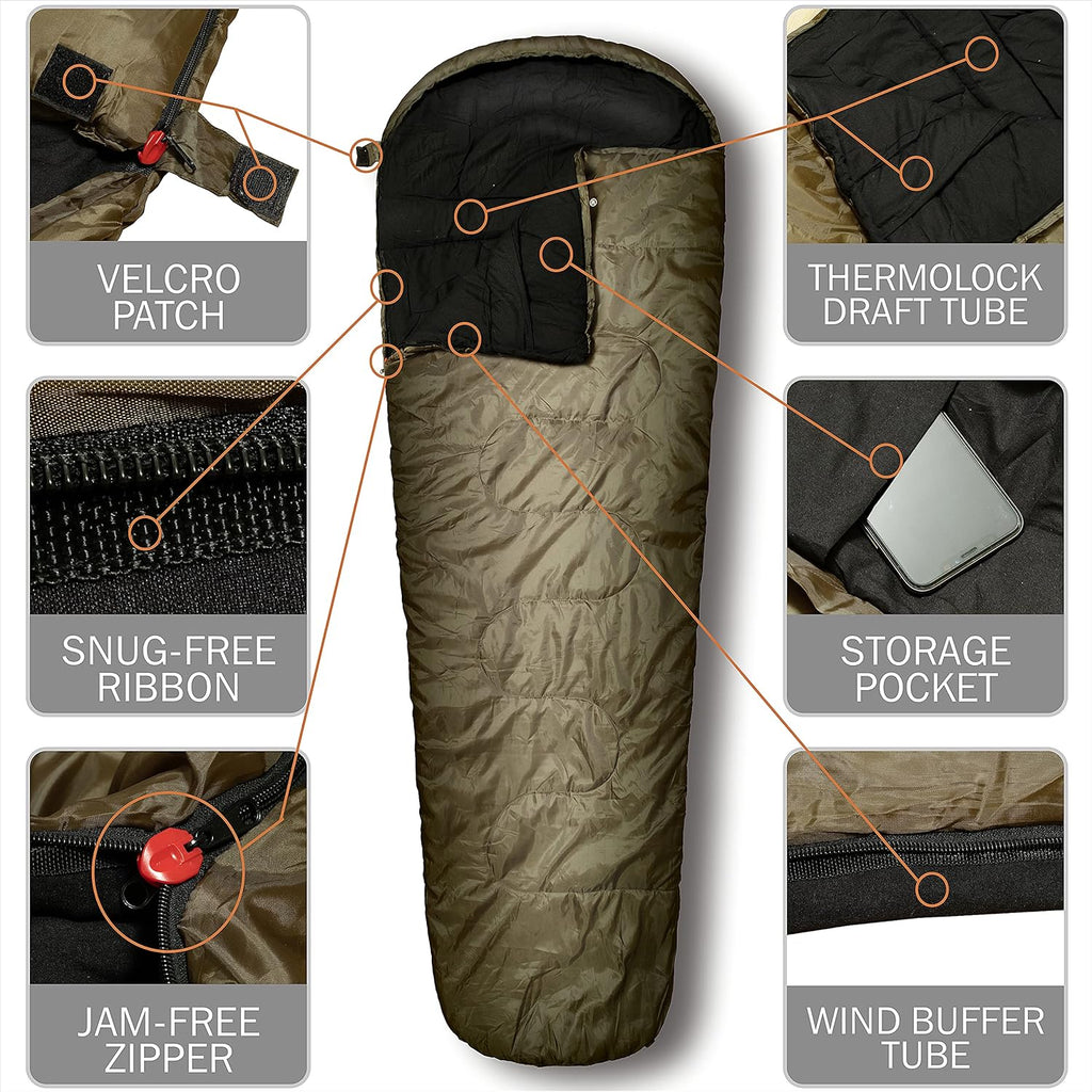 0°F Winter Sleeping Bag for Adults Cold Weather with Compression Sack V49774