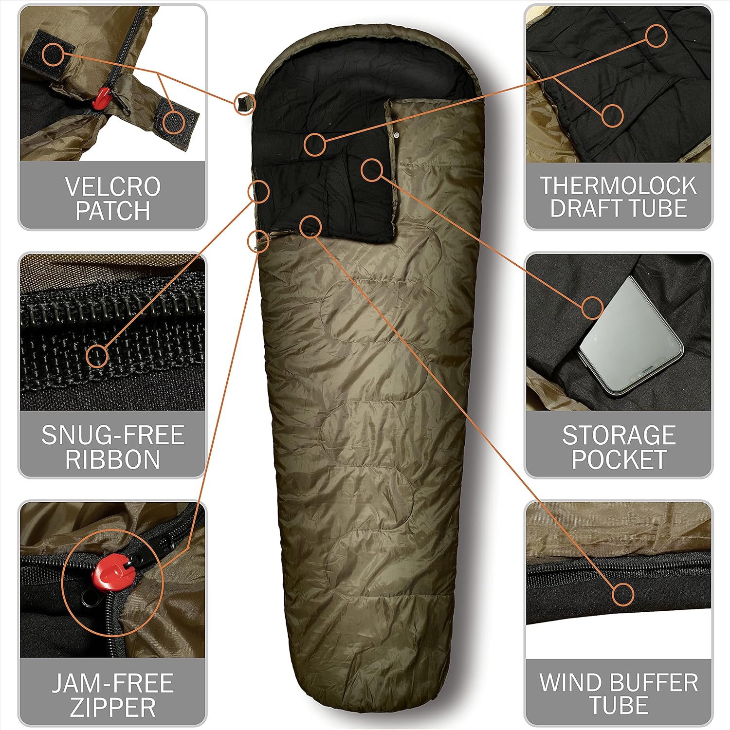 0°F Winter Sleeping Bag for Adults Cold Weather with Compression Sack V49774