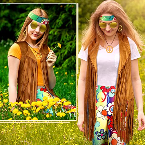 Hippie Costume Set for Women Boho Flared Pants Fringe Vest Accessories F79232