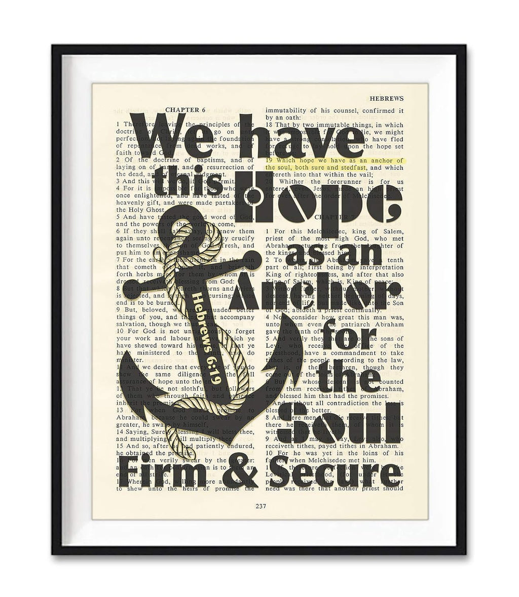 We Have This Hope As An Anchor for the Soul, Hebrews 6:19, Christian Unframed Reproduction Art Print, Vintage Bible Verse Scripture Wall and Home Decor Poster, Inspirational Gift, 5x7 inches
