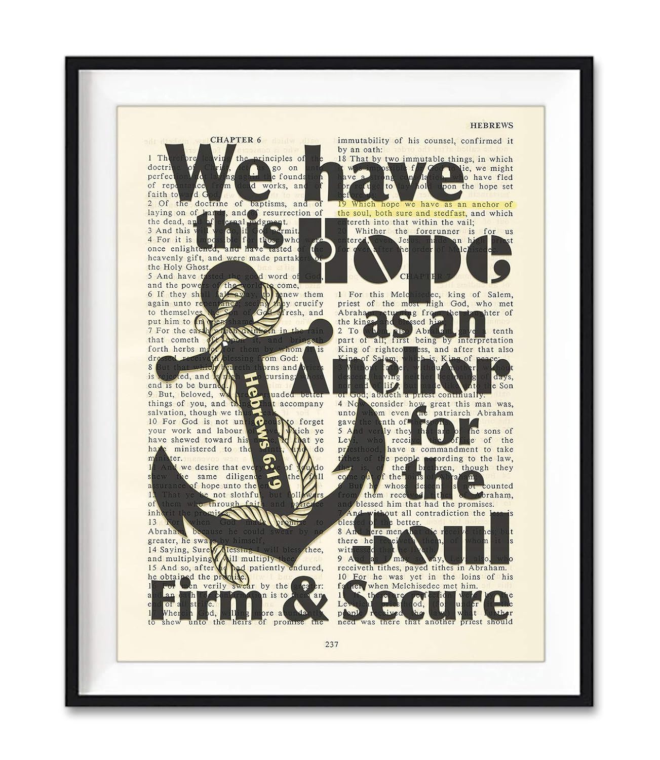 We Have This Hope As An Anchor for the Soul, Hebrews 6:19, Christian Unframed Reproduction Art Print, Vintage Bible Verse Scripture Wall and Home Decor Poster, Inspirational Gift, 5x7 inches