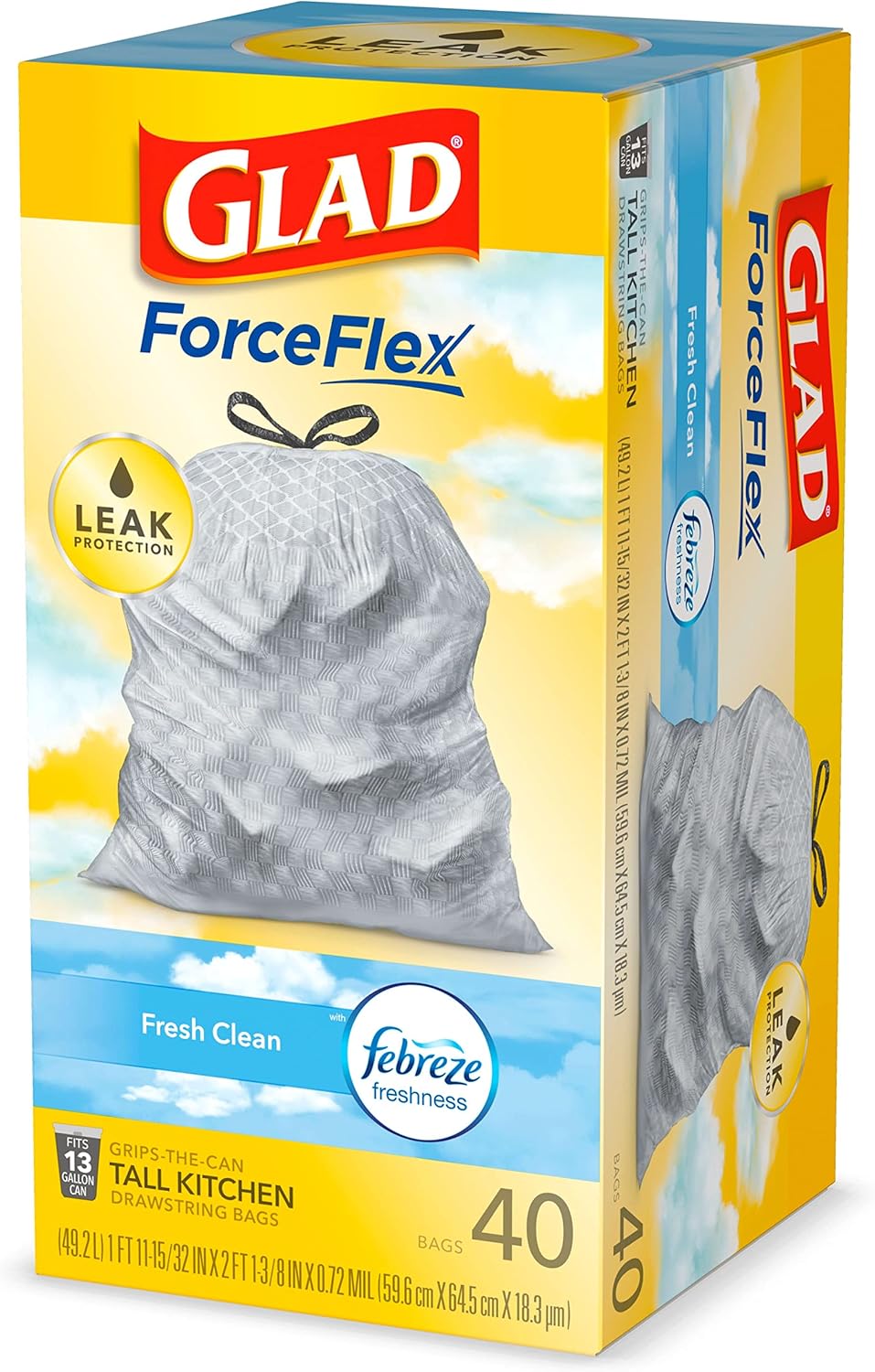 Tall Kitchen Drawstring Trash Bags, Fresh Clean, 13 Gal, 40 Ct D201