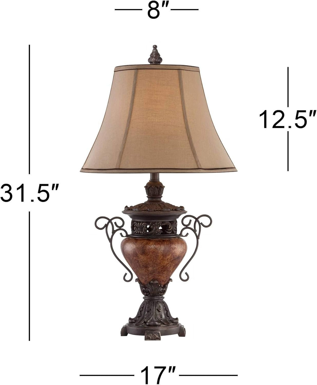 Traditional Style Table Lamp 31.5" Tall Bronze Brown Urn Design with Fabric Shade Q534122
