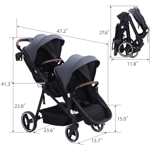 Double Stroller for Infant and Toddler, Foldable Pushchair with Reversible Backrest, Light Gray Q62723