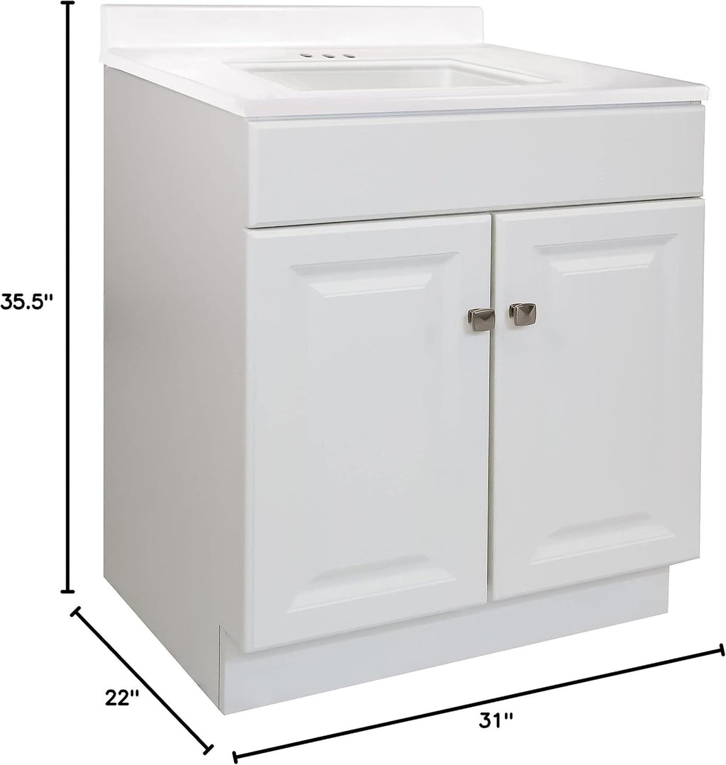 Cultured Marble 2-Door Bathroom Vanity Top, 31x22, White M40775