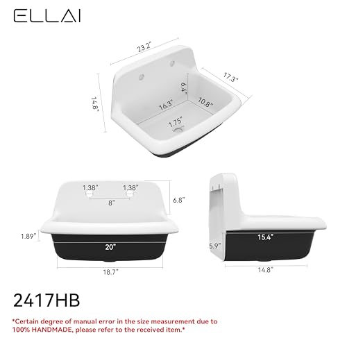 Wall Mounted High Back Porcelain Utility Sink, 24 x 17 x 15 inches X685