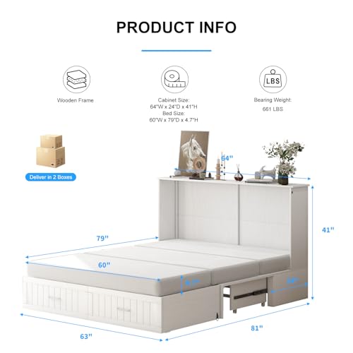Murphy Cabinet Bed with Tri-fold Mattress and USB Charging Station H946117