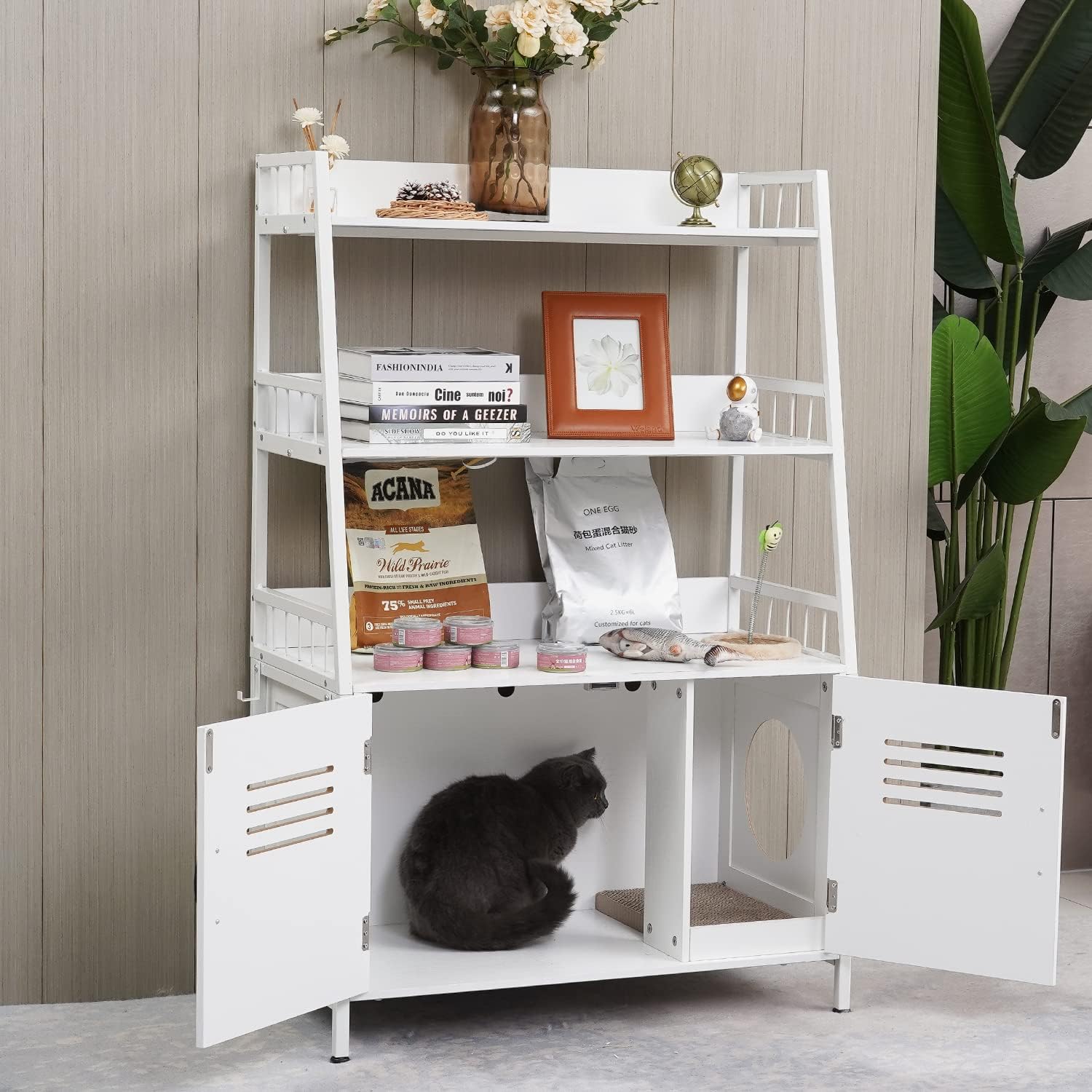 Cat Litter Box Enclosure Furniture with Shelf Storage and 2 Doors A7044