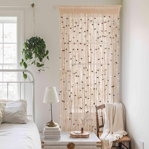 Macrame Beaded Curtain Handmade Cotton Doorway Hanging Room Divider, 1 Panel N1968