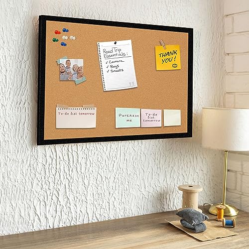 16" x 24" Cork Board with Black Wooden Frame, Double Sided Hanging Pin Board for Office, Home & School B818989