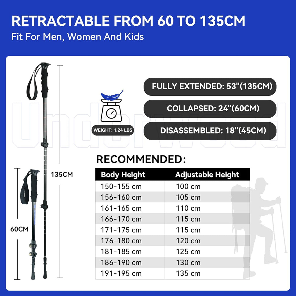 Collapsible Trekking Poles 2 Pack - Adjustable Aluminum Hiking Sticks for Women, Men, Seniors, Kids T656
