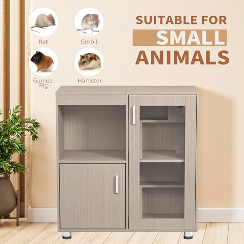 Wooden Hamster Cage with Storage Cabinet, Openable Top, Acrylic Windows F965917