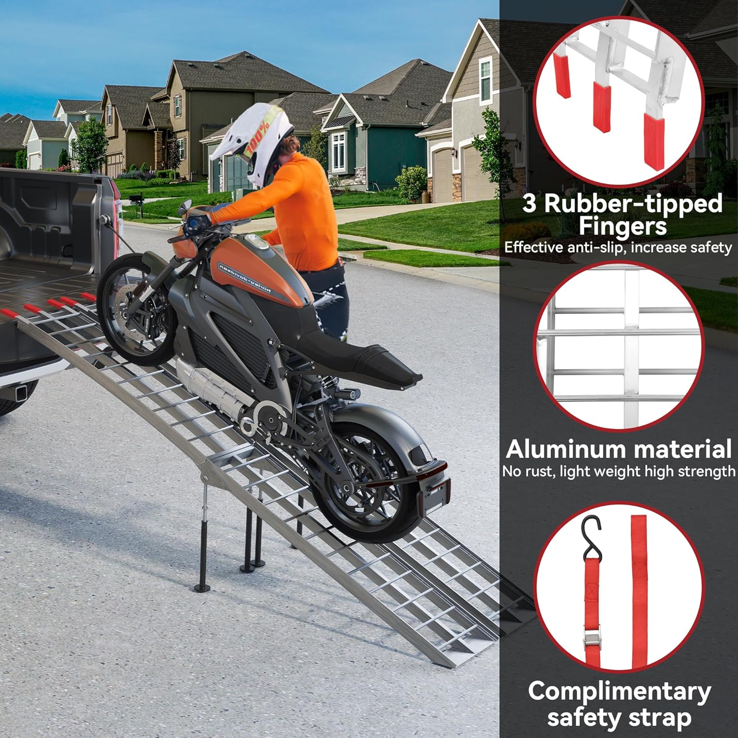 ATV Ramps 7.5ft, 3000 lbs Aluminum Folding Loading Ramps with Removable Support Legs G3896