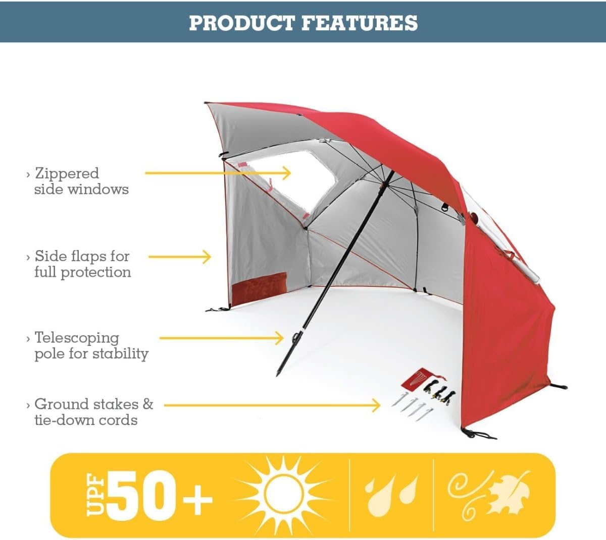 SPF 50+ Sun and Rain Canopy Umbrella for Camping, Beach and Sports Events R842625
