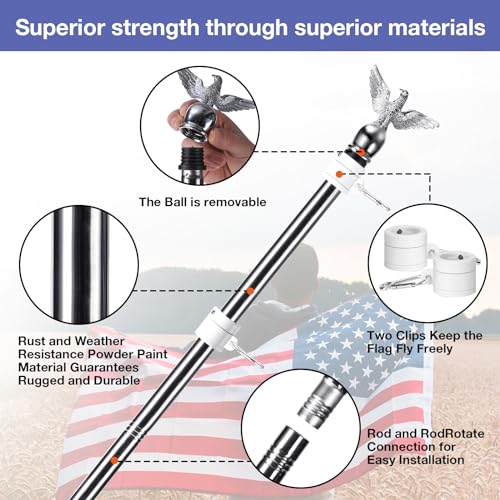 6FT Flag Pole Kit with Holder Bracket, Stainless Steel Tangle Free for Outside Porch I5911