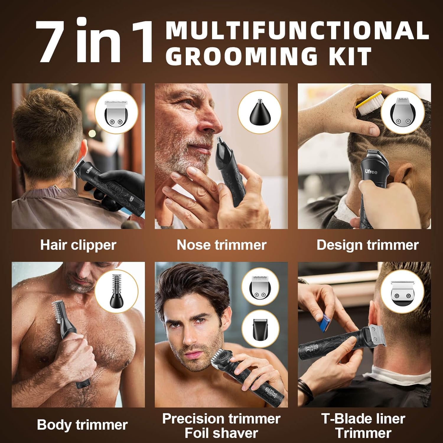 Beard Trimmer for Men, Cordless Hair Clippers, 7 in 1 Grooming Kit G635040