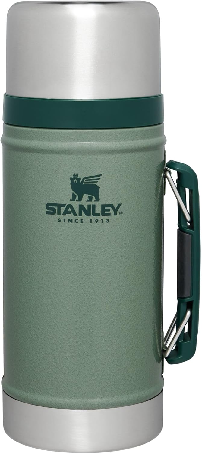 Stanley Vacuum Insulated Large Food Jar, 18/8 Stainless Steel Food Jar for Cold and Hot Food, Soup Thermos with Leak Proof Lid Doubles as Cup, Wide Mouth Food Thermos, Hammertone Green, 1.0qt