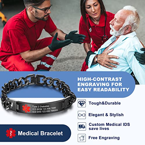 Medical Alert Bracelet for Men Women, Stainless Steel ID Bracelet J199