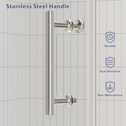 Semi Frameless Pivot Swing Shower Door, Clear Tempered Glass, Chrome Finish I97733