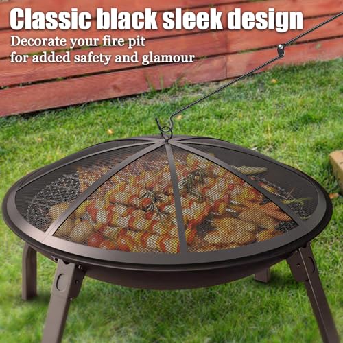 Fire Pit Spark Screen, 27 Inch Collapsible Outdoor Cover with Handle & Poker V1508
