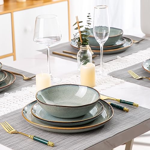 Ceramic Dinnerware Set, Reactive Glaze Plates and Bowls, 24-Piece Service for 8 Y416