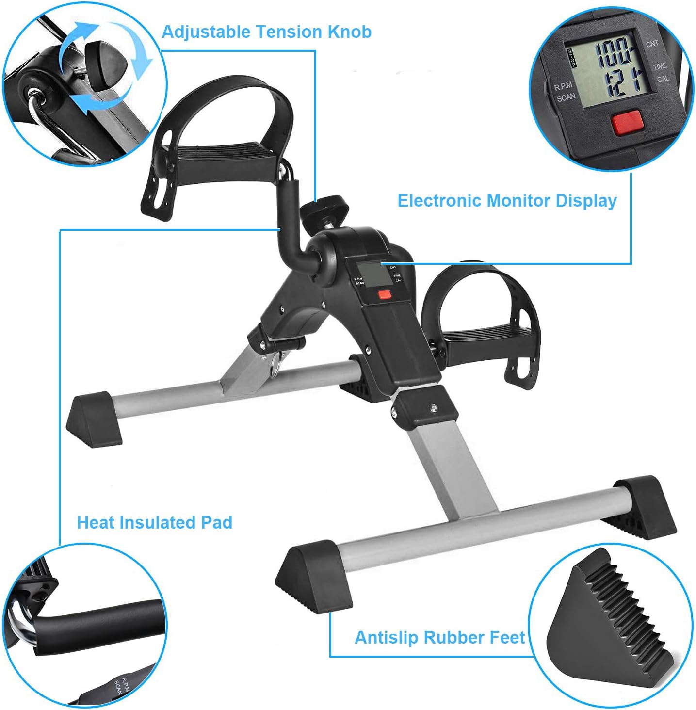 Under Desk Bike Pedal Exerciser with LCD Monitor, Foldable for Arms and Legs J32289