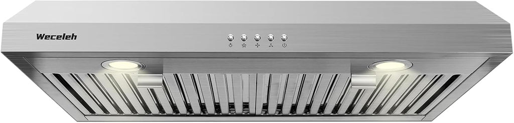 Range Hood 30 Inch Under Cabinet Range Hood,Stainless Steel Kitchen Hood,Ductless/Ducted Convertible,with Top/Rear Vent,3-speed Button control,600CFM,Baffle Filters,2 LED Lights